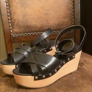 Mark Fisher wood and leather wedge